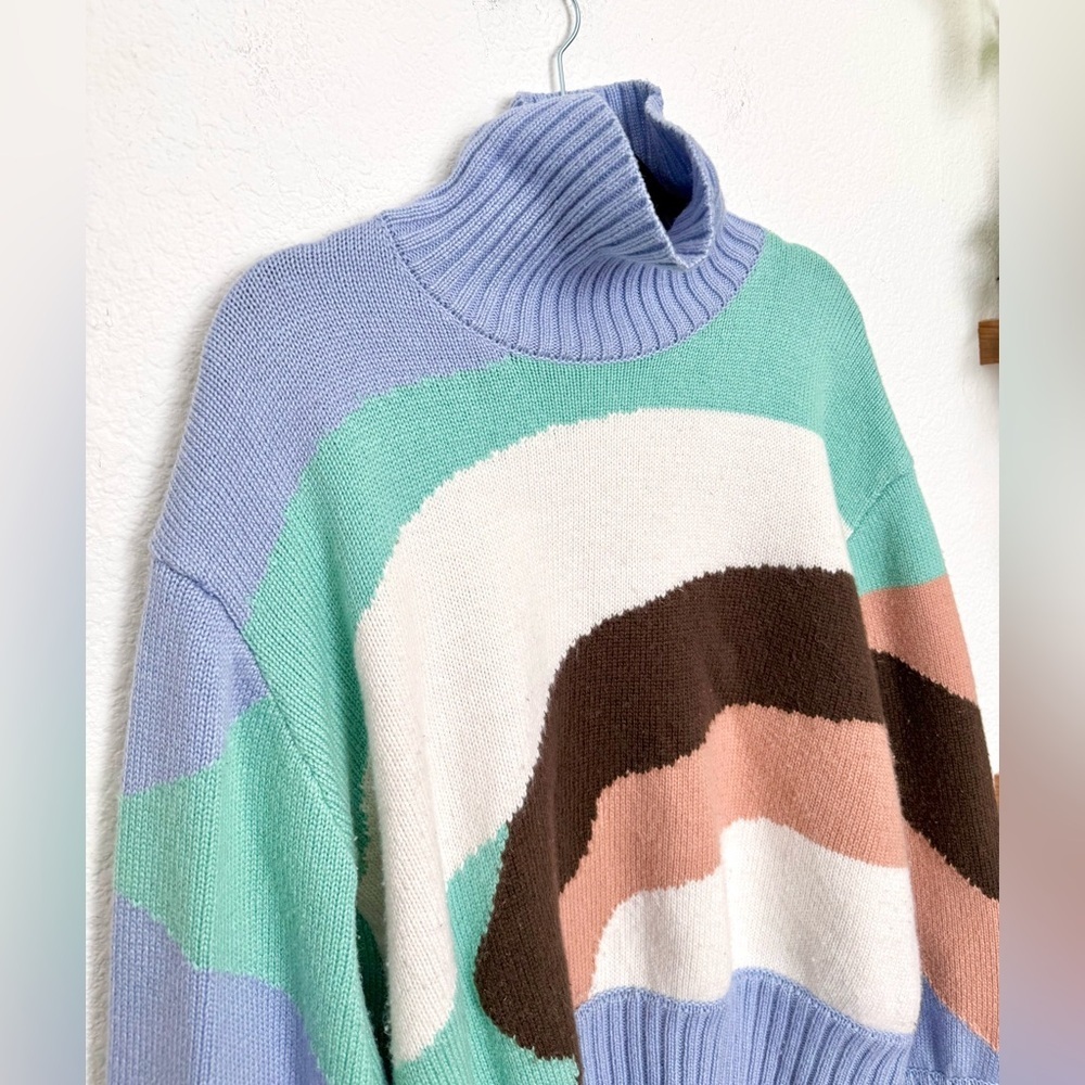 House Of Sunny Turtleneck Landscape Jumper Sweater Wool Blend Multicolor Size 4 - Picture 4 of 10